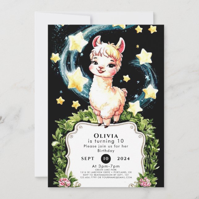 Convite Watercolor Cute Llama Birthday (Frente)