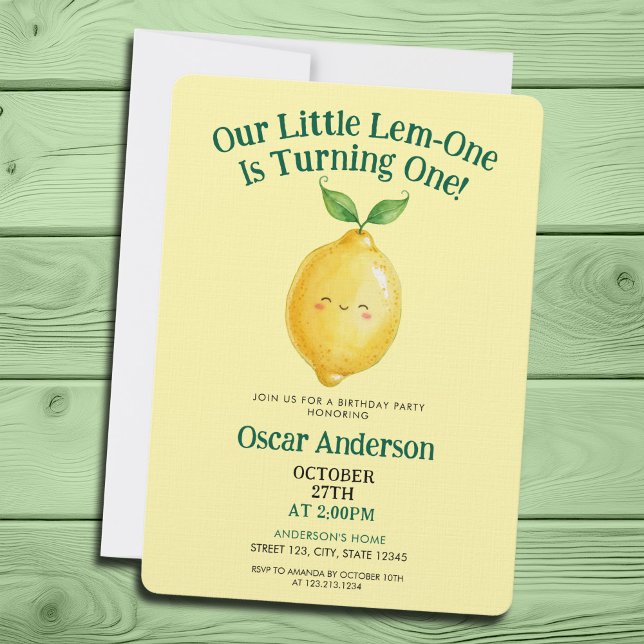 Convite Watercolor Cute Yellow Lemon One Year Birthday (Criador carregado)