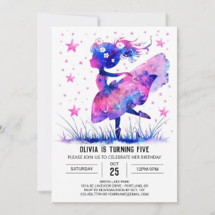 Convite Watercolor Dancer Ballerina Birthday