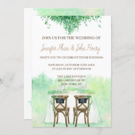 Convite Watercolor de Casamento com mesa de Casamento e ca