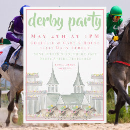 Convite Watercolor Derby Party Iconic Racetrack Elegant