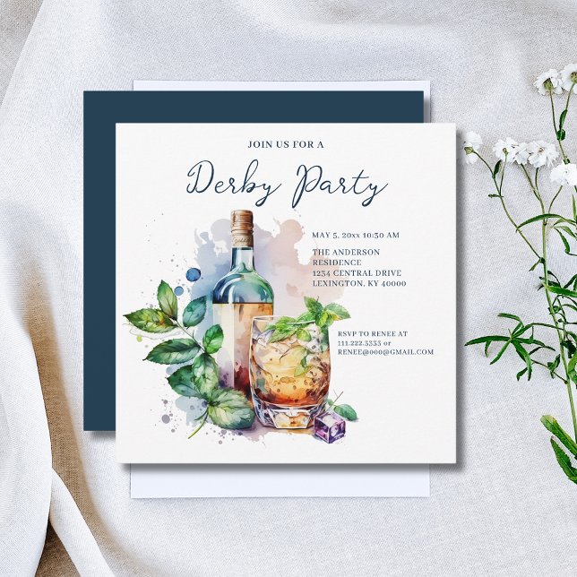 Convite Watercolor Derby Party Mint Julep (Criador carregado)