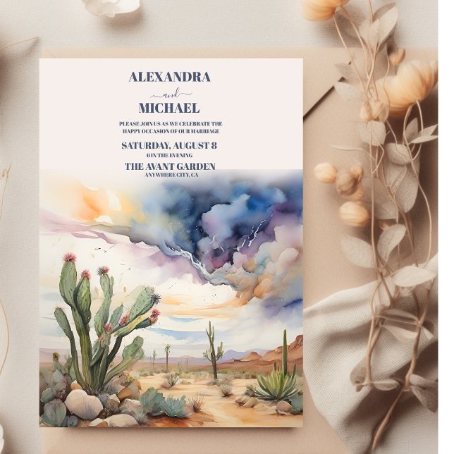 Convite Watercolor Desert e Cactus Wedding (Criador carregado)
