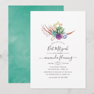 Convite Watercolor Desert Succulents Bat Mitzvah