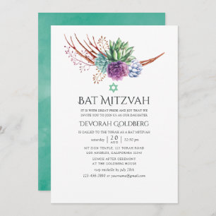 Convite Watercolor Desert Succulents Bat Mitzvah