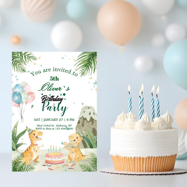 Convite Watercolor Dinosaur Kids Party Birthday  (Criador carregado)