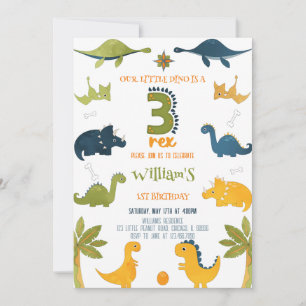 Convite Watercolor Dinossaur Three Rex aniversário de 3 an