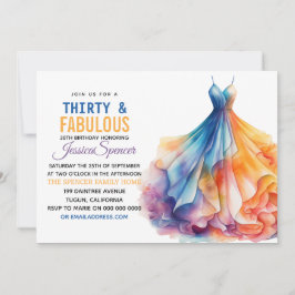 Convite Watercolor Dress 30th Birthday Elegant & Feminine 