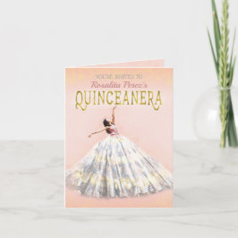 Convite Watercolor Dress Blush Pink Gold Quinceanera Fancy