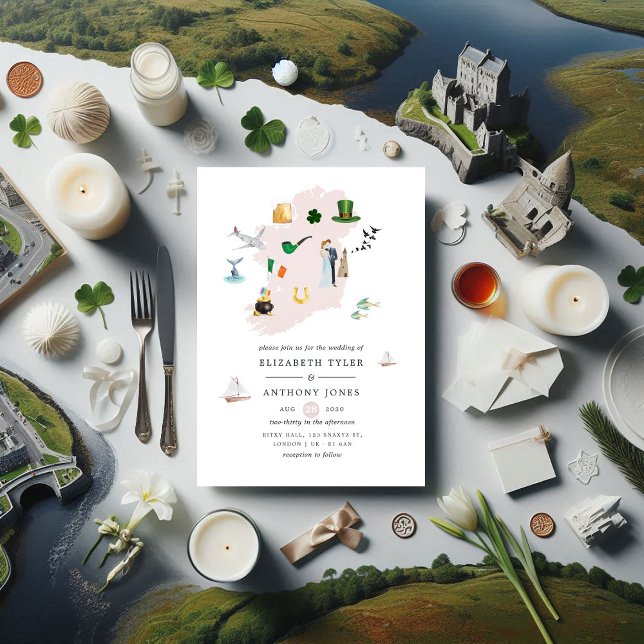 Convite Watercolor Dublin Irlanda Destino Casamento (Watercolor Dublin Ireland Destination Wedding Invitation)