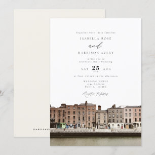 Convite Watercolor Dublin Irlanda Skyline River Wedding