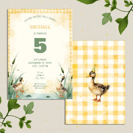 Convite Watercolor Duck Teal, Yellow Birthday Party