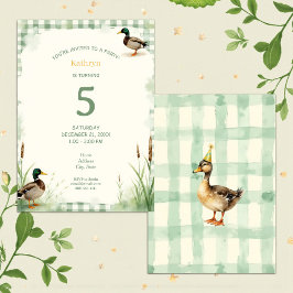 Convite Watercolor Duck Teal, Yellow First Birthday Party