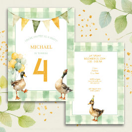 Convite Watercolor Duck Teal, Yellow First Birthday Party
