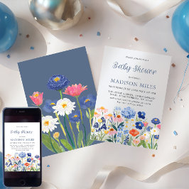 Convite Watercolor Dusty Blue Wildflower Baby in Bloom 