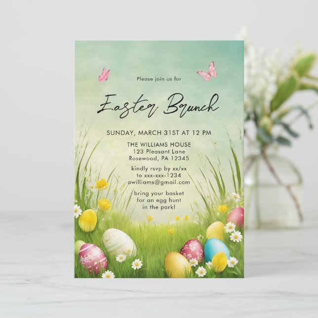 Convite Watercolor Easter Brunch Egg Hunt Invitation (Em pé/Frente)