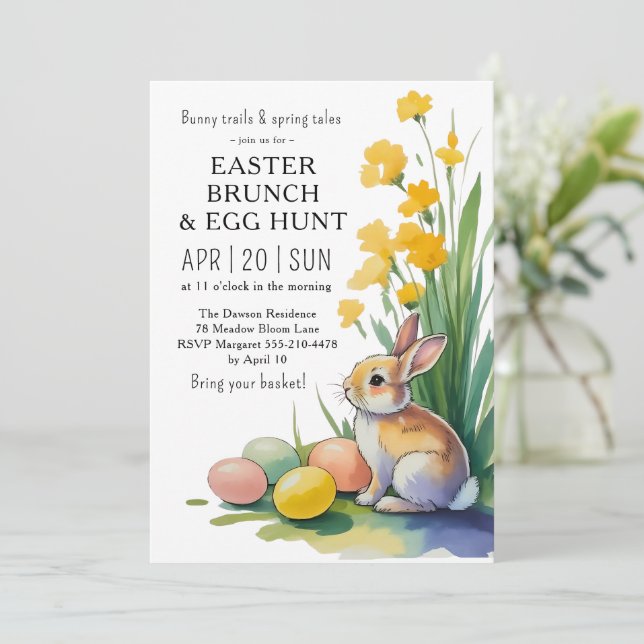 Convite Watercolor Easter Brunch Egg Hunt Invitation (Em pé/Frente)