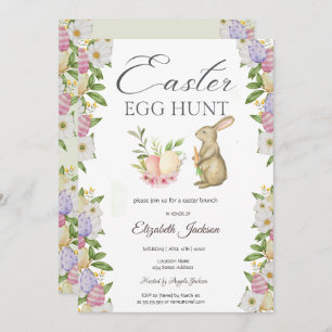 Convite Watercolor Eegs Bunny Flowers Brunch e Bubble