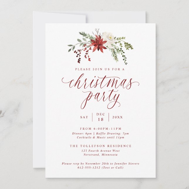 Convite Watercolor Elegant Christmas Dinner Party (Frente)