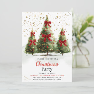 Convite Watercolor Elegant Christmas Tree Christmas Party 