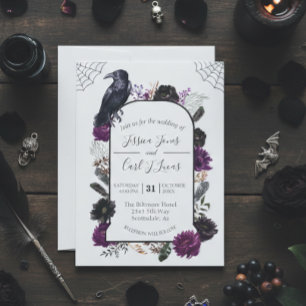 Convite Watercolor Elegant Halloween Floral Boho Purple
