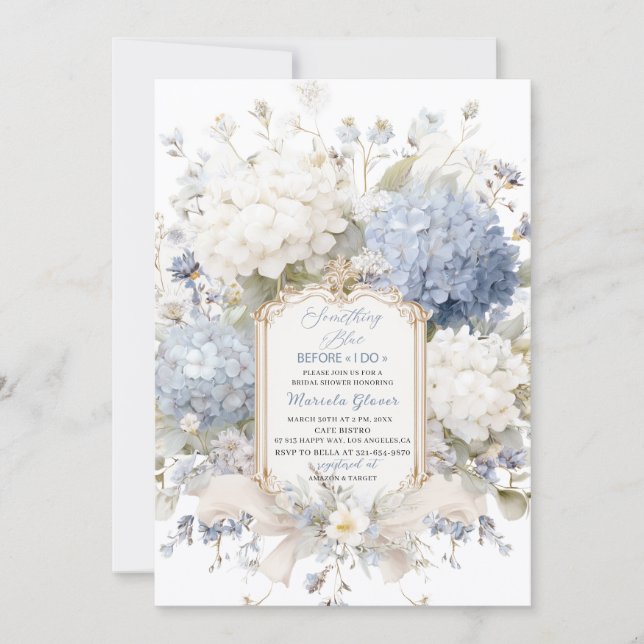 Convite Watercolor Elegant  Something Blue Bridal Shower (Frente)