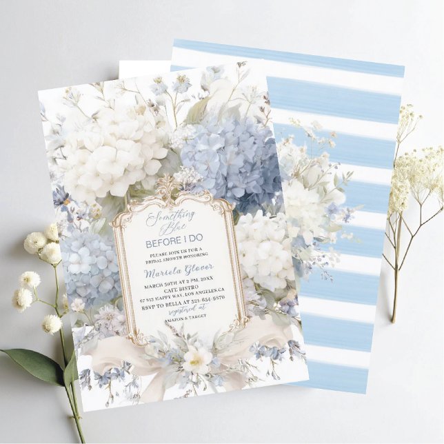 Convite Watercolor Elegant  Something Blue Bridal Shower (Criador carregado)