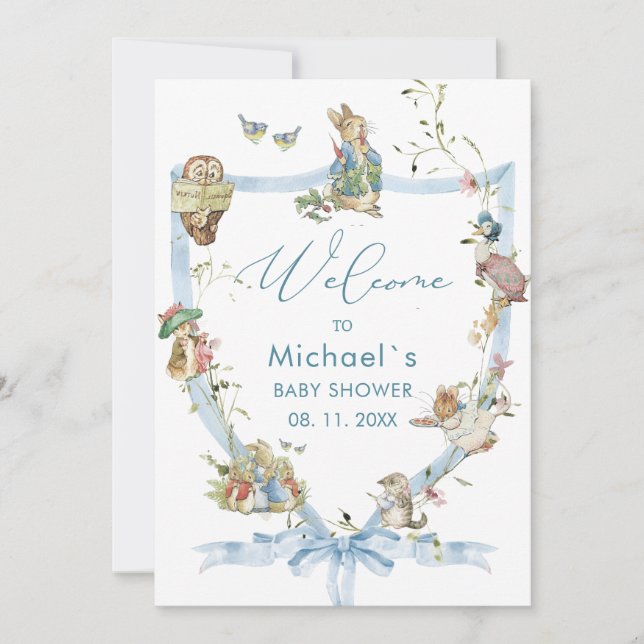 Convite Watercolor Elegant Wildflower Peter Rabbit baby (Frente)