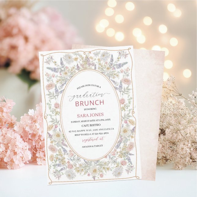 Convite Watercolor Elegant Wildflowers graduatioInvitation (Criador carregado)