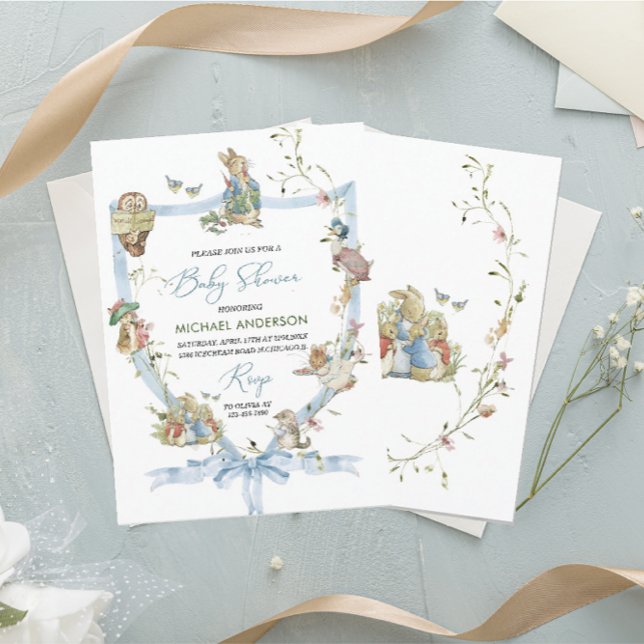 Convite Watercolor Elegante De Flor Selvagem Peter Rabbit  (Criador carregado)