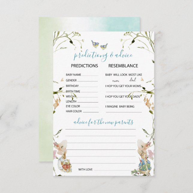 Convite Watercolor Elegante Flores Selvagens Peter Rabbit  (Frente/Verso)