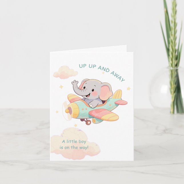 Convite Watercolor Elephant Airplane Boy Invitation (Frente)