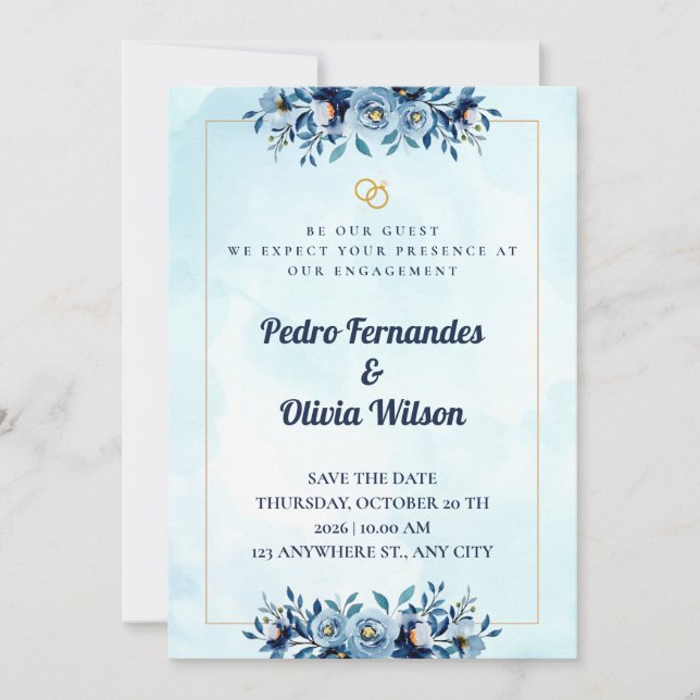 Convite Watercolor Engagement Invitation Card (Frente)