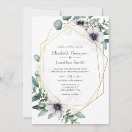 Convite Watercolor Eucalyptus Anemone Geometric Wedding