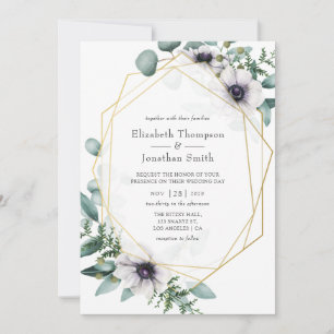Convite Watercolor Eucalyptus Anemone Geometric Wedding