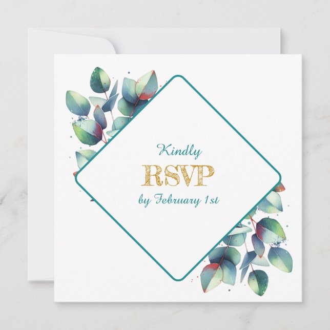 Convite Watercolor Eucalyptus Botanical Wedding RSVP (Frente)