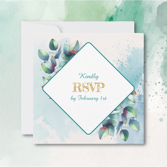 Convite Watercolor Eucalyptus Botanical Wedding RSVP (Criador carregado)
