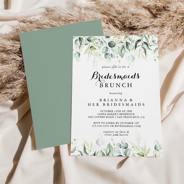 Convite Watercolor Eucalyptus Bridesmaids BrunChá (Criador carregado)