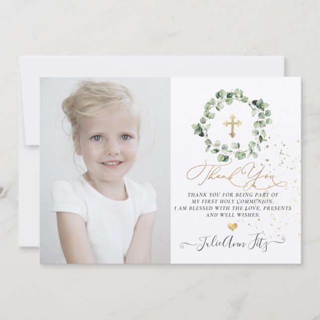 Convite Watercolor Eucalyptus Commune Obrigado (Frente)