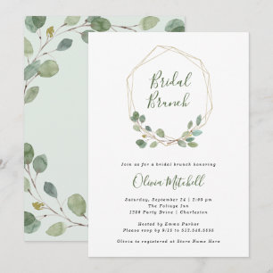 Convite Watercolor Eucalyptus Dourado Geométrico Bridal B