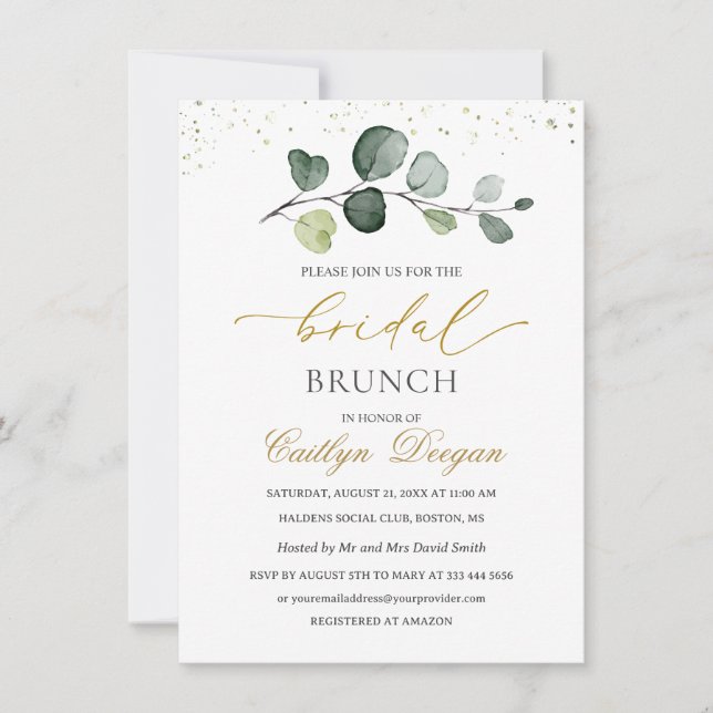 Convite Watercolor Eucalyptus Foliage Bridal Brunch (Frente)