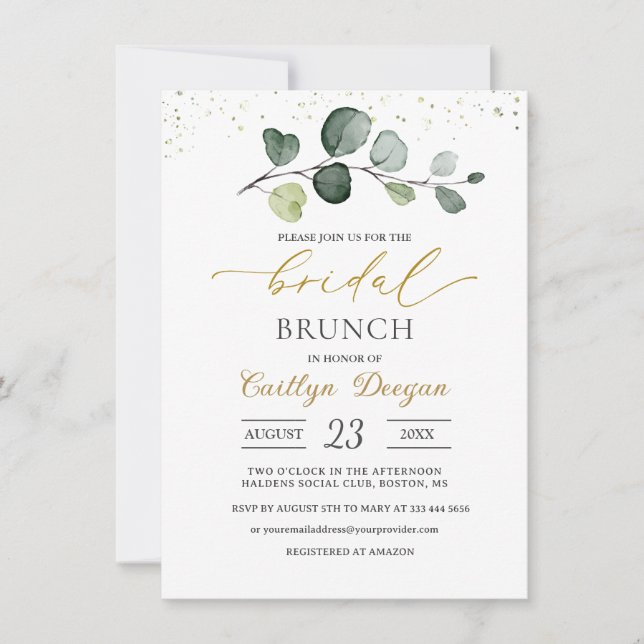 Convite Watercolor Eucalyptus Foliage Bridal Brunch (Frente)