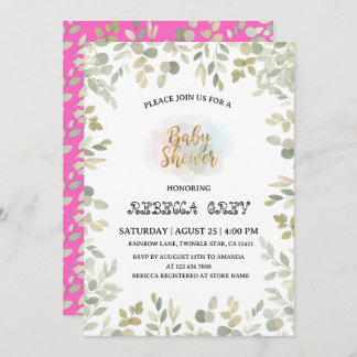 Convite Watercolor Eucalyptus Gender Neutral Baby Shower