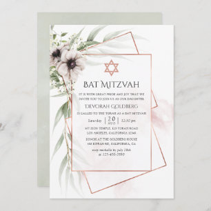 Convite Watercolor Eucalyptus Geométrico Bat Mitzvah