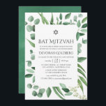 Convite Watercolor Eucalyptus Greenery Bat Mitzvah<br><div class="desc">Convite de morcego verde de prata verde folha mitzvah com quadro geométrico e tipografia de escrita manual,  projetado para ser rápida e facilmente personalizado de acordo com as especificidades de seu evento.</div>