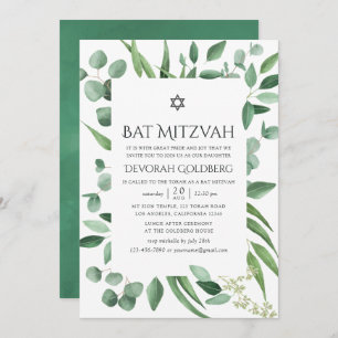 Convite Watercolor Eucalyptus Greenery Bat Mitzvah