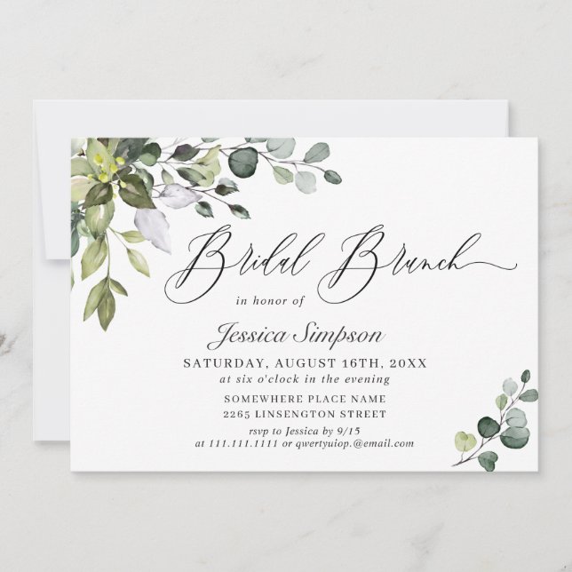 Convite Watercolor Eucalyptus Greenery Bridal Brunch (Frente)