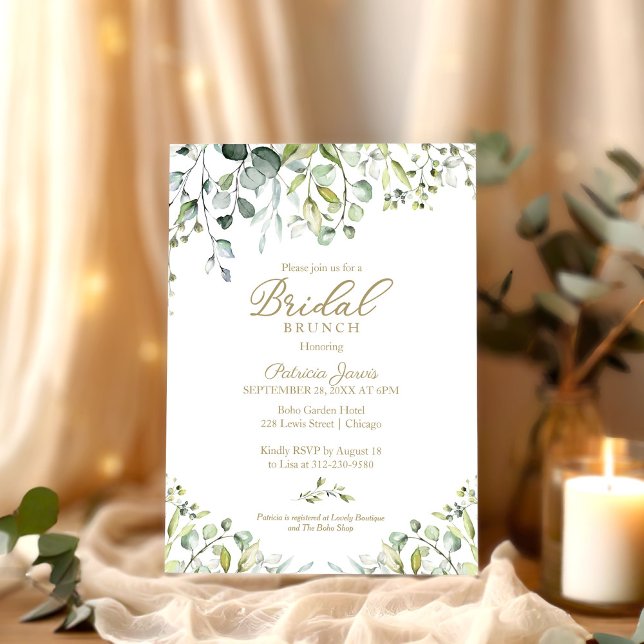 Convite Watercolor Eucalyptus Greenery Bridal Brunch (Criador carregado)