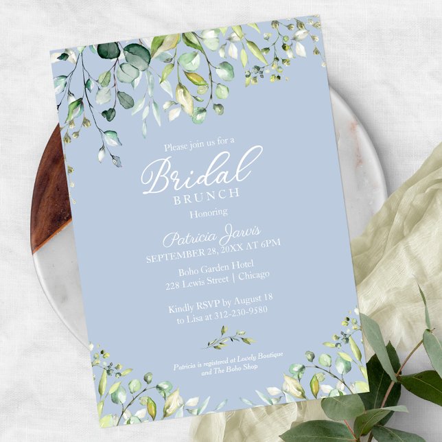 Convite Watercolor Eucalyptus Greenery Bridal Brunch (Criador carregado)