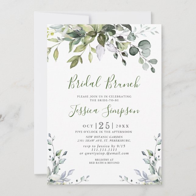 Convite Watercolor Eucalyptus Greenery Bridal Brunch (Frente)